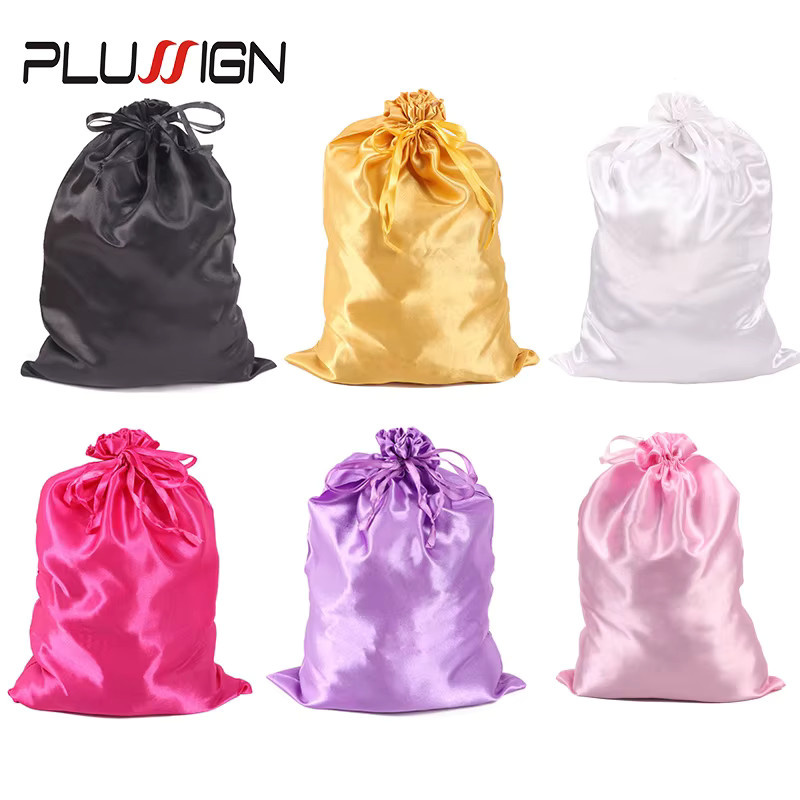 plussign Satin-Aufbewahrungsbeutel für Perücken, 25*35cm, Schwarz Rosa - Bild 2
