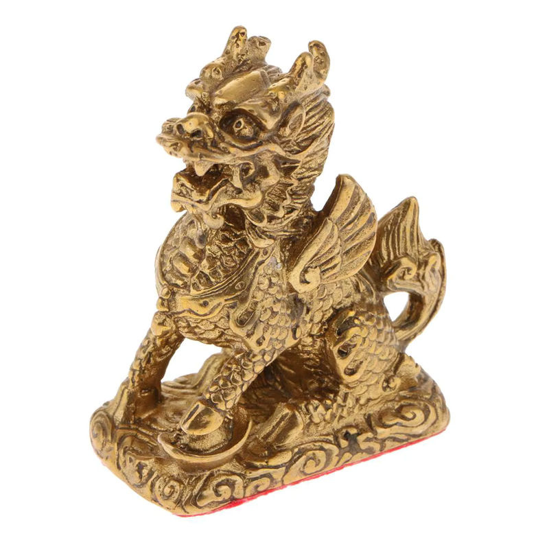 Kesoto Feng Shui Ornament Chi Lin Kylin Statue in Gold aus Metall für Wohnzimmer und Büro - Bild 3