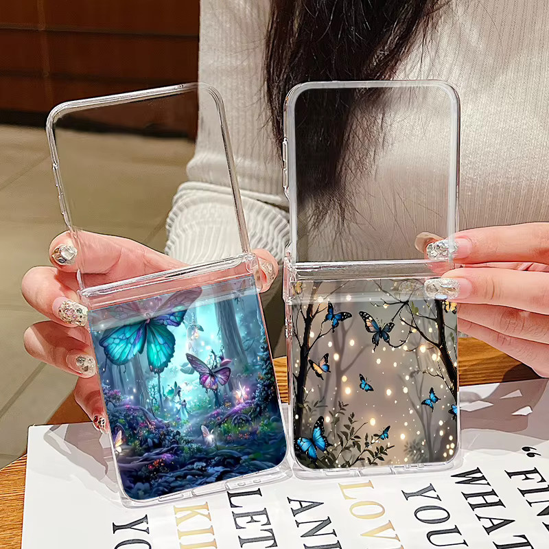 Stoßfeste Handyhülle mit Waldschmetterlingsmuster für Xiaomi Mix Flip 2 und Mi Mix Flip, transparent, aus hartem PC-Material - Bild 3