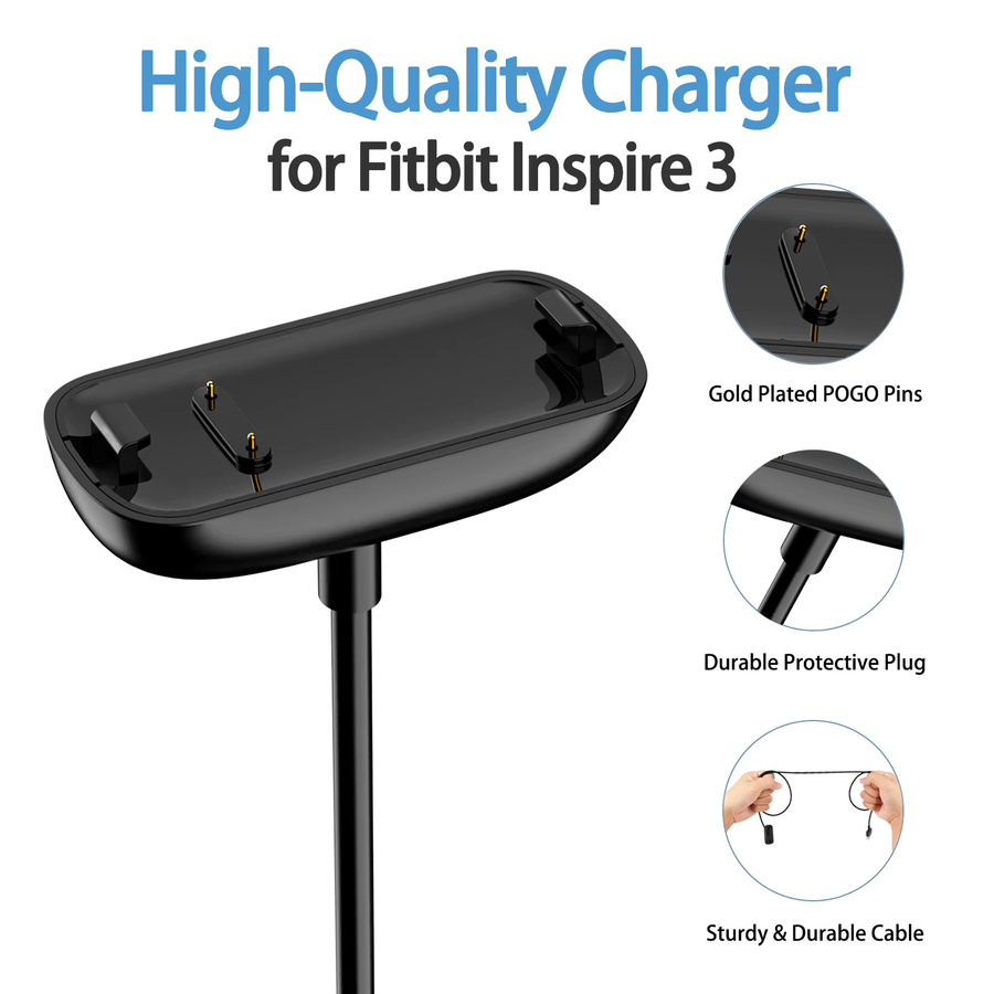 IEOVIEE USB-C Ladegerät für Fitbit Inspire 3 Fitness Tracker mit Kabelclip in Schwarz - Bild 2