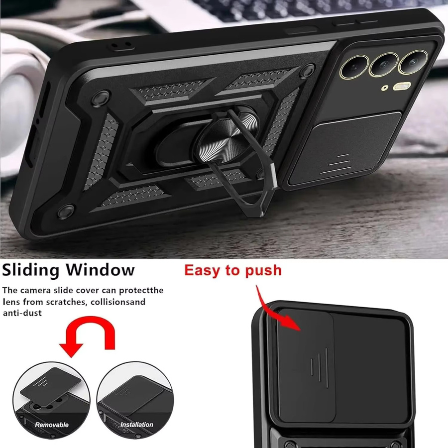 Schutzhülle für Realme C71, C75 4G, C85 Pro, C100i und C100 5G mit Linsenschutz und magnetischem Ringhalter in Schwarz - Bild 4