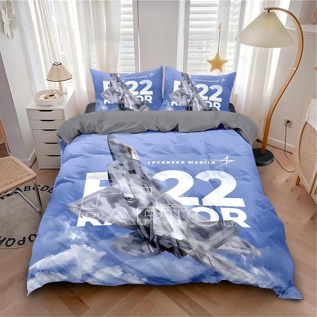 Flylo Bettwäsche Set für Kinder mit Kampfflugzeug Muster in Blau, Mikrofaser Deckenbezug und Kissenbezug, B/H: 135 x 100 cm - Bild 1