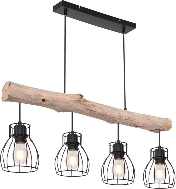 Globo Lighting Pendelleuchte Mina in Schwarz und Natur Holz aus Metall mit 4 E27 Fassungen, B: 83 cm, H: 140 cm - Bild 1