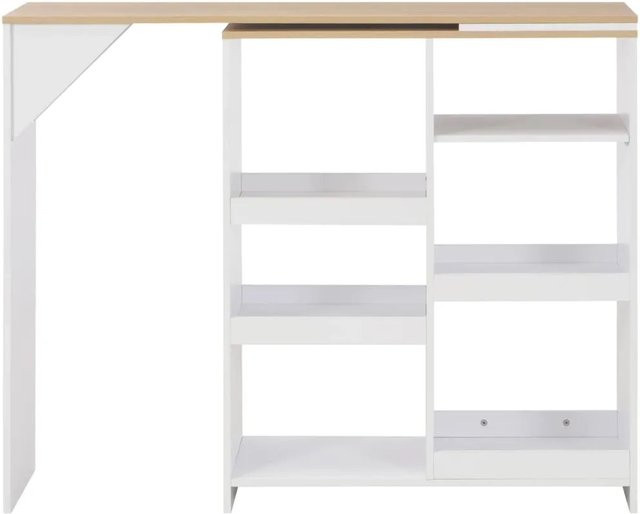vidaXL Bartisch mit beweglichem Regal in Weiß und Natur-Tischplatte, B/T/H: 138 x 39 x 110 cm - Bild 1