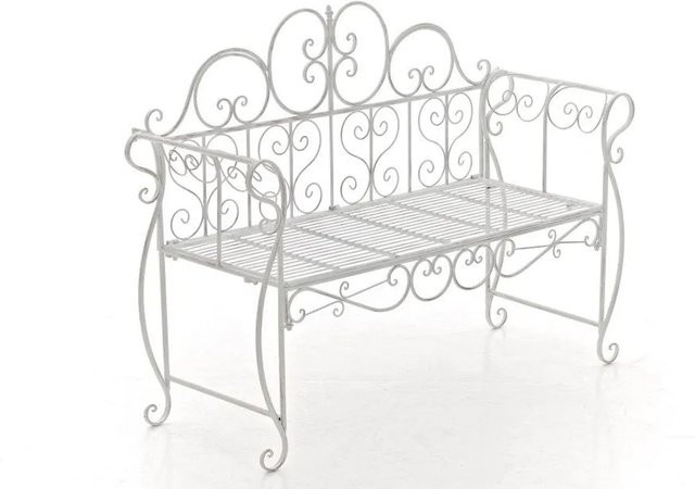 DELUKE Gartenbank LENAR aus Metall in Weiß im Jugendstil mit Armlehnen, B/T/H: 128 x 46 x 94 cm - Bild 1