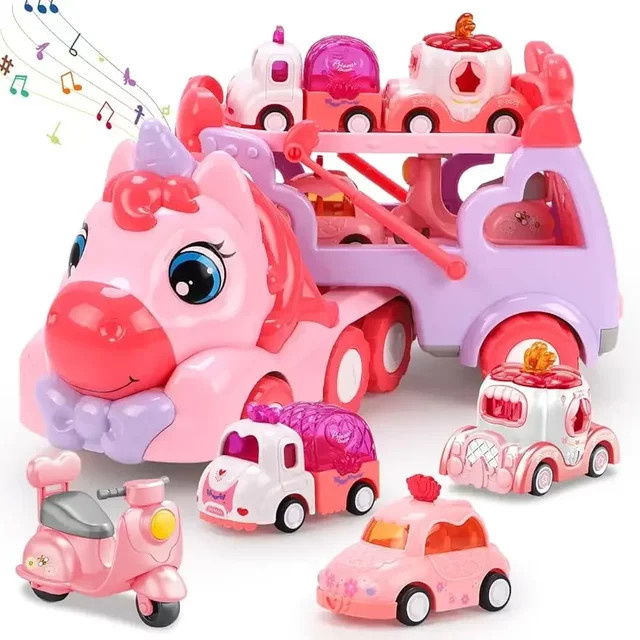 DOLLRI STARRI Einhorn-Träger-LKW-Autospielzeug, mit Musik und Licht, 5-in-1 Set - Bild 1