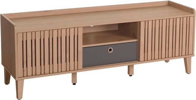 MCW TV-Rack M48 Lowboard mit Schiebetür und Schublade, Beige und Grau, B/T/H: 150 x 40 x 40 cm - Bild 2