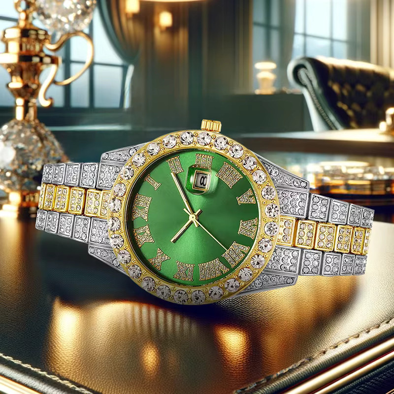 CAROTIF Armbanduhr Quarz, Edelstahl, Gold, Grün, Herren - Bild 2