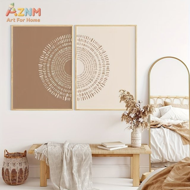 Kayou Abstrakte Wandkunst Beige Boho Sonnenstrahlen Leinwanddruck Minimalistisch Modern - Bild 1