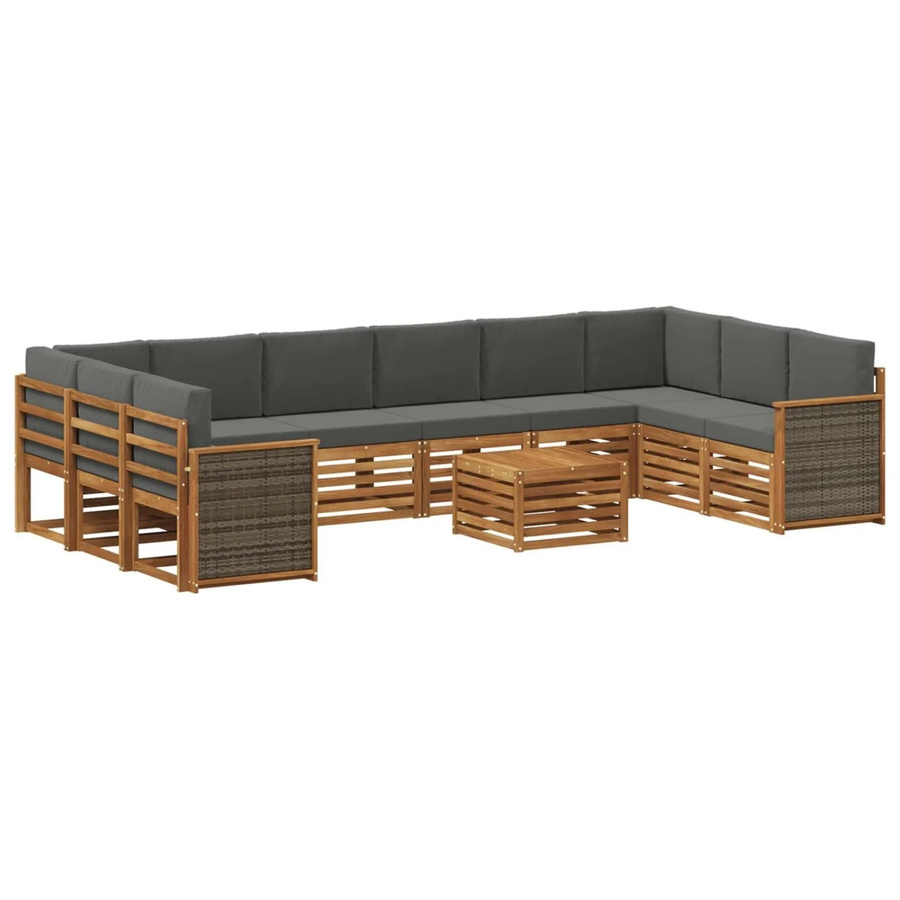 vidaXL Outdoor-Sofagarnitur in L-Form aus Akazienholz mit 8 Kissen in Anthrazit und Natur - Bild 2