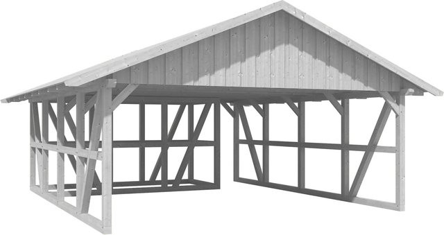 Skan Holz Carport Schwarzwald aus Fichtenholz mit Dachschalung und Abstellraum in Weiß B/T/H: 684 x 772 cm - Bild 1