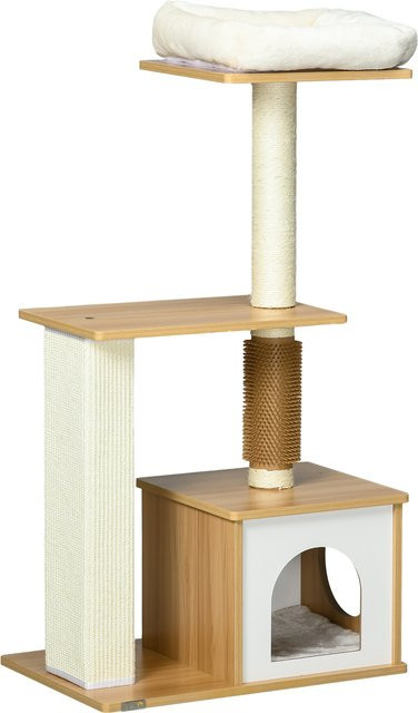 PawHut Kratzbaum für kleine Katzen in Eiche mit Katzenhöhle und Kratzsäule, Höhe: 114 cm - Bild 1