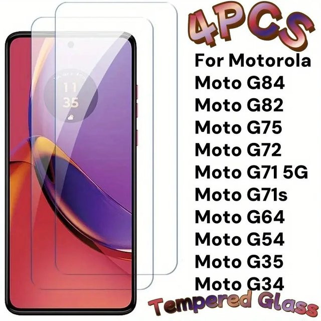 4 Stück Motorola Handy-Displayschutzfolien aus Glas, transparent, passend für G24 Power, G55, G54, G14, G24, G31, G32, G34, G35, G41, G42, G52, G72, G73, G75, G82, G84 - Bild 1