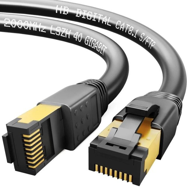 hb-digital Patchkabel CAT 8.1 LAN Kabel RJ45 S/FTP PimF LSZH Schwarz, Länge: 0,5 m - Bild 1