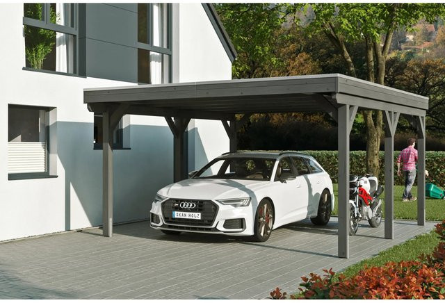 Skan Holz Carport Grunewald aus Fichten-Leimholz mit EPDM-Dach in Grau, Breite: 427 cm, Tiefe: 554 cm, Höhe: 251 cm - Bild 1