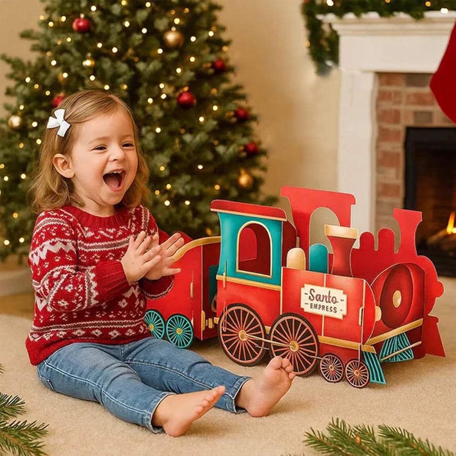 APWIKOGER Süßigkeiten Geschenkbox mit Zug Design aus Papier in Multicolor für Kinder und Weihnachtsdekoration - Bild 3