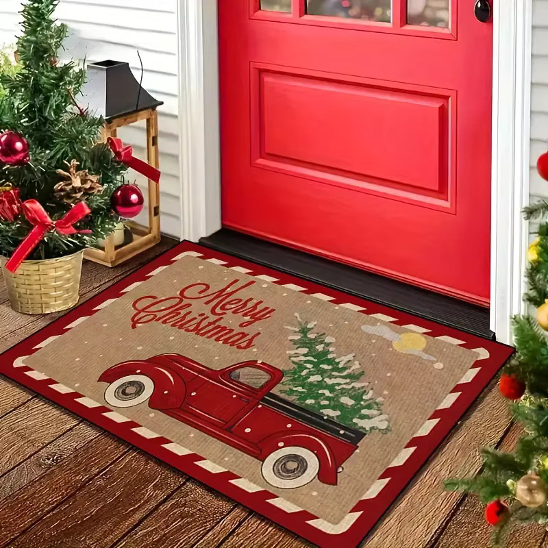 VIKAMA Weihnachtsrote LKW-Fußmatte, rutschfest und wetterfest, rechteckiger Teppich für Innen und Außen, Farbe: Rot, B/T: 60 x 40 cm - Bild 4