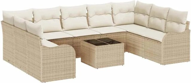 vidaXL Garten-Sofa-Set aus Polyrattan in U-Form mit Kissen, 10-teilig, Beige - Bild 1