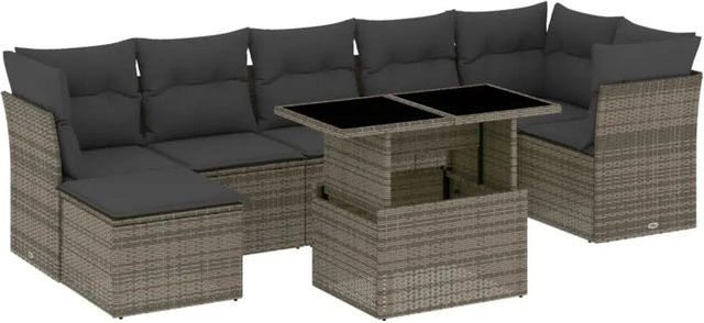 vidaXL 8-tlg Garten-Sofagarnitur in L-Form aus Polyrattan mit Kissen in Grau - Bild 1