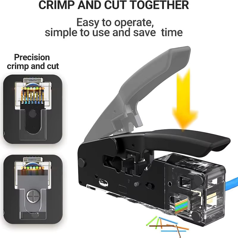 SHOYEE Pass Through Crimp Zange für RJ45 RJ12 RJ11 Ethernet Anschlüsse, Schwarz - Bild 4