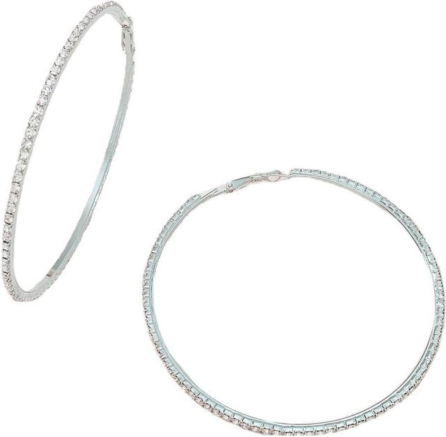 Ohrringe, Flash-Diamant-Anhänger, geometrisch, rund, 7 cm, weiß, Damen - Bild 1