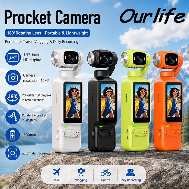 Ourlife 4K Actionkamera mit 1,97-Zoll-Bildschirm und 180 Grad drehbarem Display in Pink für YouTube-Vlogs und Videoaufnahmen - Bild 1