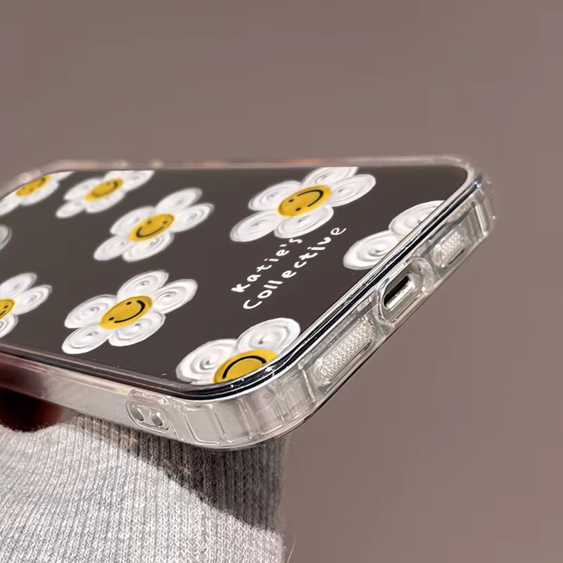 Kardeem Handyhülle mit Gänseblümchen-Muster und Spiegelfunktion für iPhone 11 bis iPhone 16 Pro Max, transparent - Bild 3