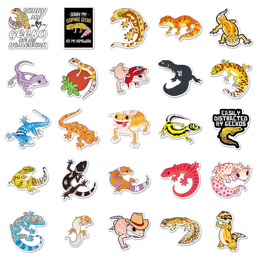 50 Stück Leoparden-Gecko-Aufkleber in Multicolour, niedliche Cartoon-Reptilien-Eidechsen, wasserfeste Aufkleber für Wasserflaschen, Laptops und Scrapbooking - Bild 3