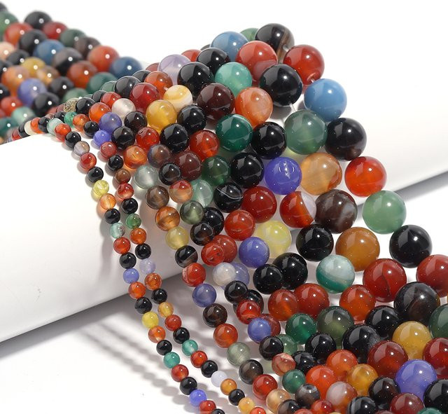 Achat-Steinperlen, bunt, rund, Unisex - Bild 1