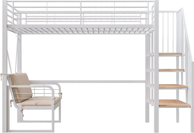 Merax Etagenbett mit Sofa und Stauraum in Weiß, B/T/H: 200 x 90 x 170 cm - Bild 1