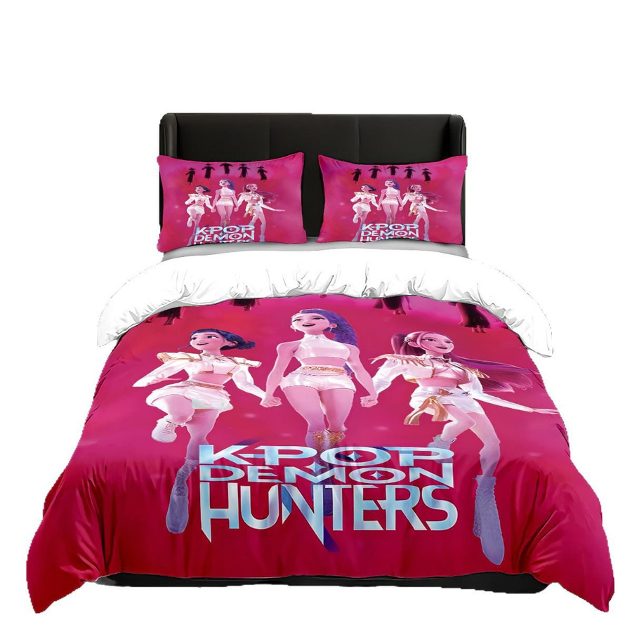3-teiliges Kpop Demon Hunters Bettwäscheset mit 3D-Druck, bestehend aus 1 Bettbezug und 2 Kissenbezügen, B/H: 180 x 210 cm - Bild 1