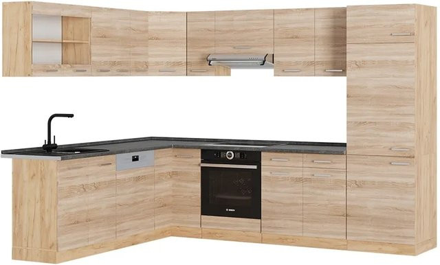 Vicco R-Line Eckküche Sonoma/Goldkraft Eiche in Anthrazit, B: 227 cm, B: 287 cm - Bild 1