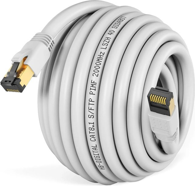 hb-digital Patchkabel CAT 8.1 LAN Kabel RJ45 S/FTP PimF LSZH Weiß, Länge: 25 m - Bild 1