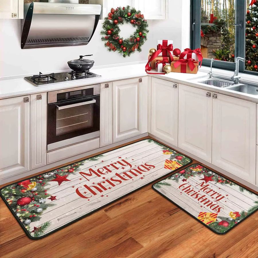 VIKAMA 2er-Set Weihnachts-Küchenteppich Multicolor als Willkommensmatte für Eingangsbereich, Balkon und Korridor - Bild 2