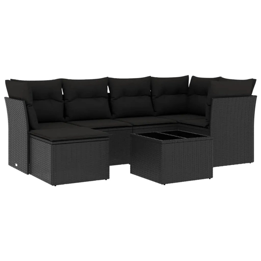 vidaXL 7-tlg Garten-Sofagarnitur aus Poly Rattan mit Kissen in Schwarz - Bild 2