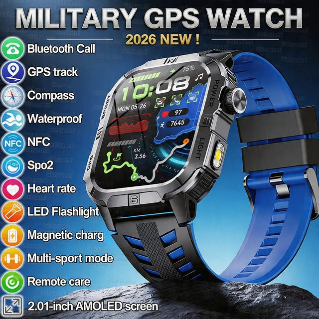 GUHUAVMI Smartwatch, GPS, Schwarz, 5 ATM, Silikon, Herren - Bild 1