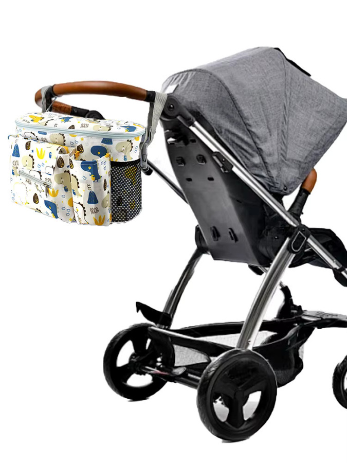 Hängetasche für Kinderwagen in Grün und Multicolour mit großem Fassungsvermögen und Reißverschlusstasche zur Aufbewahrung von Babyutensilien - Bild 6