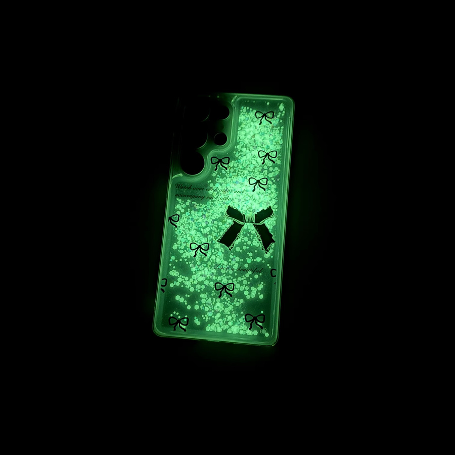 Luxuriöse Glitzer-Schutzhülle mit Treibsand-Effekt und schwarzer Schleife für Samsung Galaxy S22 Plus, S23, S24 und S25 Ultra inklusive Trageband in Schwarz - Bild 4