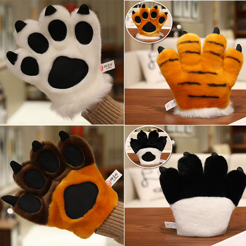 pangcangshu 2D-Tier-Serie Krallen Plüsch Handschuhe, Tiere, Schwarz, Bunt / Mehrfarbig - Bild 4