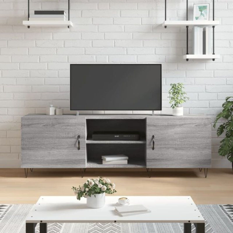 Vidaxl TV-Schrank in Grau im Industrial Design aus Holzwerkstoff und Metall, B/T/H: 150 x 30 x 50 cm - Bild 1