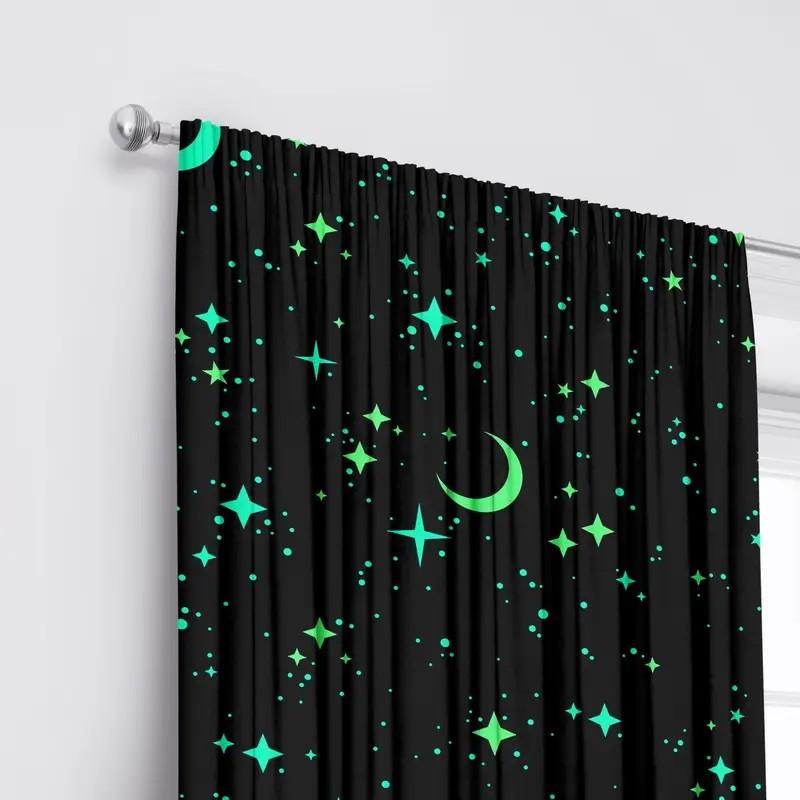 2er-Set Verdunkelungsvorhänge mit Mond- und Sternenmuster aus Polyester für Schlafzimmer und Wohnzimmer, Breite: 100 cm, Höhe: 70 cm - Bild 2