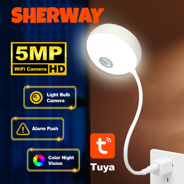 Tuya WiFi Smart Glühbirnen Kamera 2K 5MP Mini IP Sicherheitssensoren mit Farb-Nachtsicht in Weiß - Bild 1