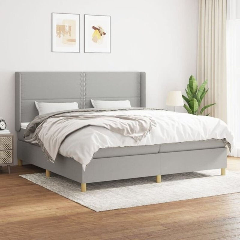 Vidaxl Boxspringbett mit Matratze in Grau und Weiß aus Stoff, B/T: 200 x 200 cm - Bild 1