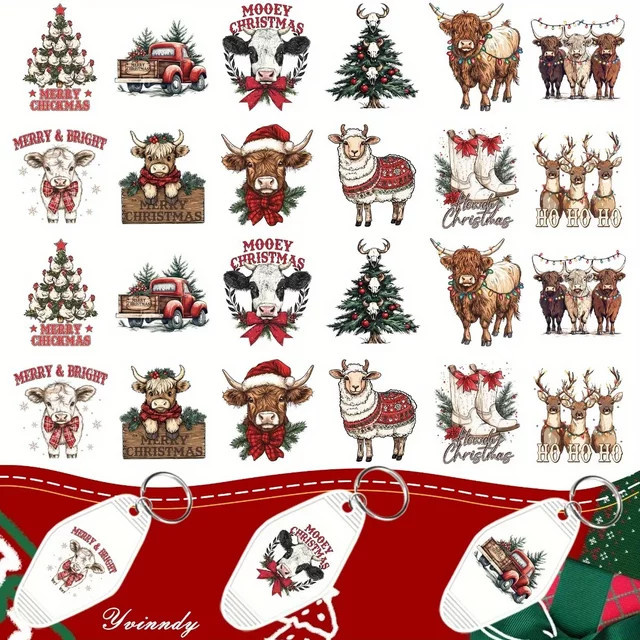 24er Set UV DTF Weihnachtsfarm Transferpapier für wasserfeste Aufkleber und Schlüsselanhänger in Multicolour - Bild 1