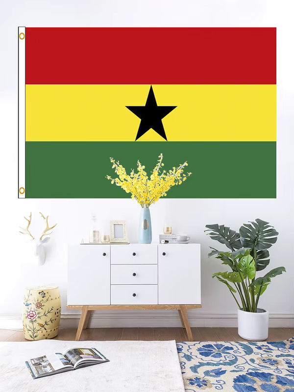 Ghana-Flagge aus Textil in Mehrfarbig mit Sternen, B/H: 150 x 90 cm - Bild 3