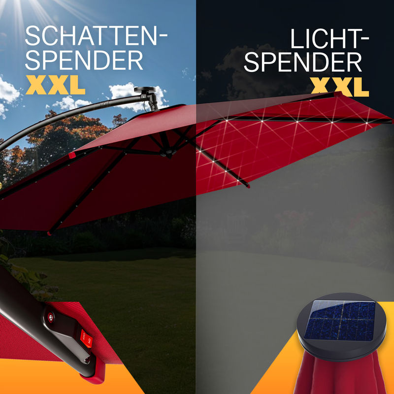 Kingsleeve LED Solar Ampelschirm Haiti Rot Ø 307 cm mit UV-Schutz 80+ und Schutzhülle - Bild 4