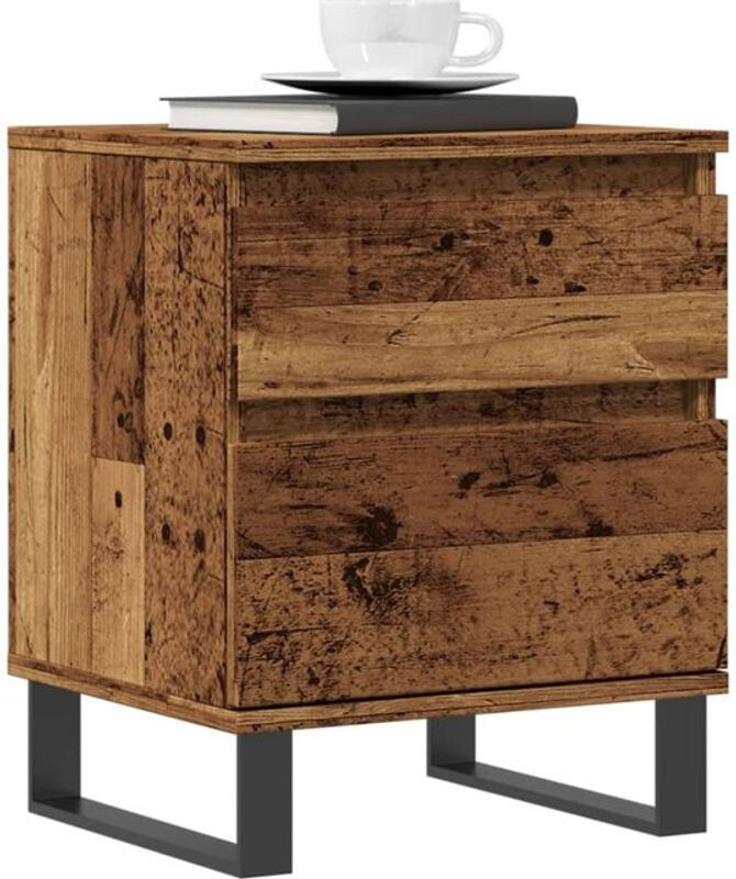 Set aus 2 Nachttischen von Vidaxl in Altholz-Optik und Braun, Design im Industrial-Stil aus Holzwerkstoff und Metall, B/T/H: 40 x 35 x 50 cm - Bild 1
