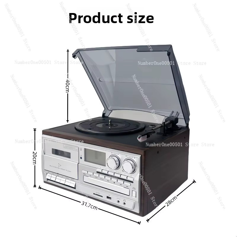 Multifunktionaler 10-in-1 Schallplattenspieler mit CD-Player, Kassettenspieler und FM-Radio im nostalgischen Design - Bild 4