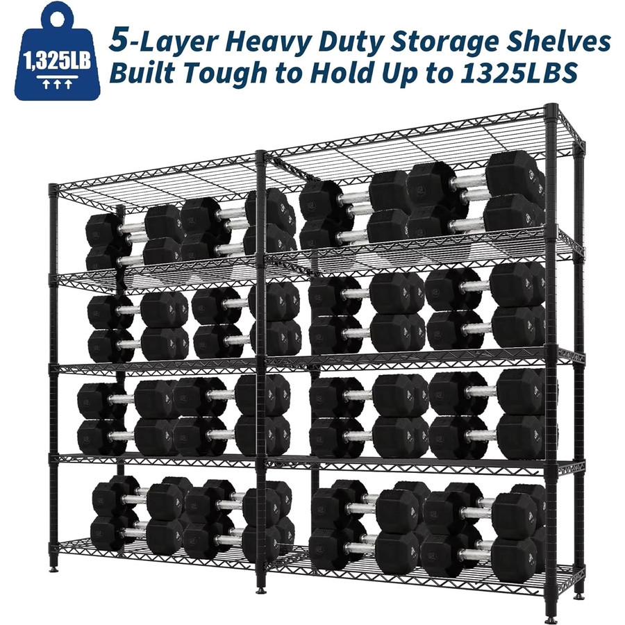 HiMISS Schwerlast-Metallregal in Schwarz, verstellbare Regalböden, gerades Gestell für Gewerbeküche und Garage, B/T/H: 150,0 x 35,0 x 179,0 cm - Bild 4