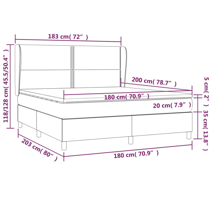 vidaXL Boxspringbett Hybrid mit Matratze und Kopfteil Dunkelgrau B/T/H: 180 x 200 cm - Bild 3
